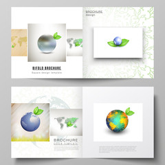 Vector layout of two covers templates for square design bifold brochure, flyer, cover design, book design, brochure cover. Save Earth planet concept. Sustainable development global business concept