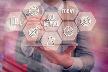 Poster - Text sign showing Local Network. Business photo showcasing Intranet LAN Radio Waves DSL Boradband Switch Connection