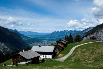 Springtime in Vorarlberg, with snow on top of the mountains, Montafon, Vorarlberg, Austria, Europe