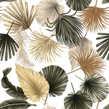 Tropical floral dried palm leaves seamless pattern white background. Exotic jungle wallpaper.
