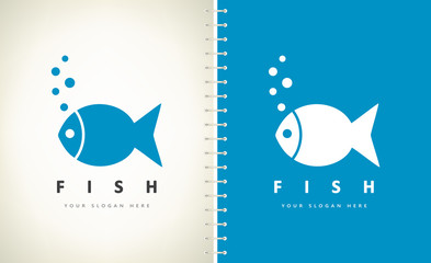 Wall Mural - Fish and bubbles logo. Underwater animals vector.