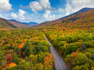 Autumn foliage view from Frankenstein Cliff on Crawford Notch Roan in the White Mountain national Forest - New Hampshire