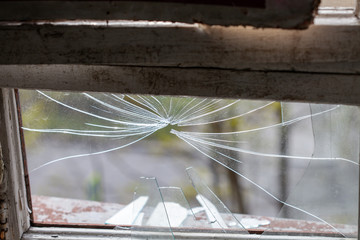 Poster - broken window in a residential building