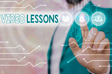 Poster - Text sign showing Video Lessons. Business photo showcasing Online Education material for a topic Viewing and learning