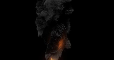 Poster - fireball tornado, bright explosion with black clouds, smoke. inferno fire wall in slow motion, inten