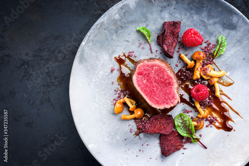 Cuadros en Lienzo Barbecue dry aged wagyu beef fillet head medallion steak natural with forest fru