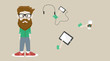 © Eduardo - Vector Illustration Isolated of a Hipster with Glasses and Different Arms and Objects.