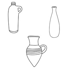 Wall Mural - A set of vases drawn in the Doodle style.Outline drawing by hand.A jug with a handle.Black and white image.Monochrome drawing of vases for flowers.Vector illustration.