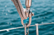 Shackle on the sail boat. Rigging stuff close up.