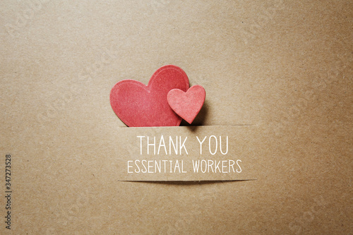 Fotomural Thank You Essential Workers message with handmade small paper hearts