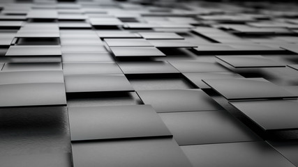 Poster - 3d render of black ceramic tiles floating over black background. Minimalist image with geometry figures