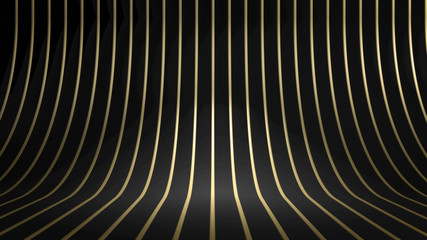 Fototapete - 3d render of golden curved stripes or lines over black background. Perfect illustration for placing your text or object. Backdrop with copyspace in minimalistic style