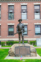 Spanish American War Memorial Statue In Front Of The City Hall Of Chelsea In Downtown Chelsea, Massachusetts MA, USA. 