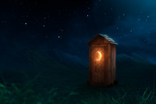 3D Rendering Of An Old Outhouse At Night
