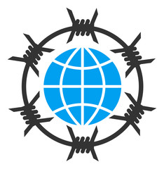 Vector barbed wire globe flat icon. Vector pictograph style is a flat symbol barbed wire globe icon on a white background.