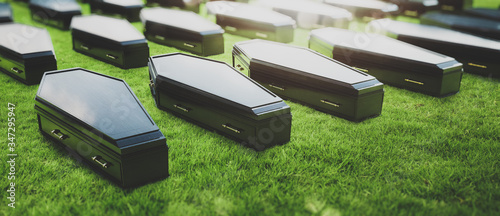 Cuadros en Lienzo grid of coffins representing mortality /3D Render