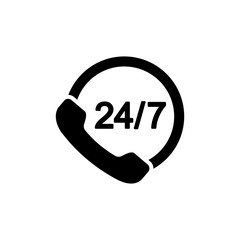 Poster - Call center support 24 7 vector icon in black on isolated white background. EPS 10 vector.