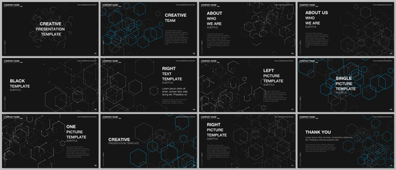 Wall Mural - Presentation design vector templates, multipurpose template for presentation slide, flyer, brochure cover design. Hexagonal molecule structure for medical, technology, chemistry, science concepts.