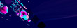 © Olya Kartavaya - Dark retro futuristic art neon abstraction background cosmos new art 3d starry sky glowing galaxy and planets blue circles
