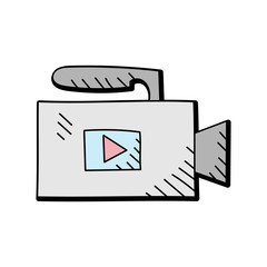 Poster - camcorder hand drawn vector design. multimedia icon