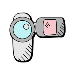 Poster - camcorder hand drawn vector design. multimedia icon