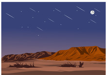 Desert Landscape With Moon And Stars