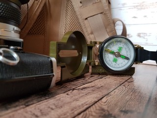 compass and backpack for hiking