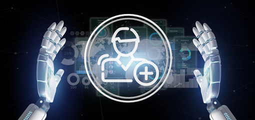 Poster - cyborg hand holding new contact icon