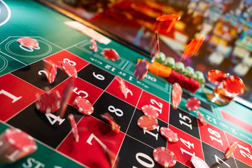 Gambling chips on a gaming table