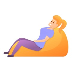 Poster - Girl at bean bag icon. Cartoon of girl at bean bag vector icon for web design isolated on white background