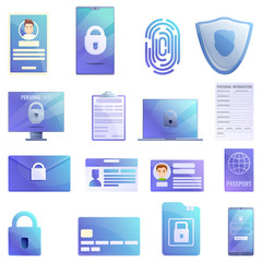 Poster - Personal information icons set. Cartoon set of personal information vector icons for web design