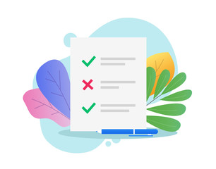 Fototapete - Exam results document with pen vector or survey form and test quiz checklist success questionnaire flat cartoon, illustrated education check list paper doc on modern design colorful backdrop image