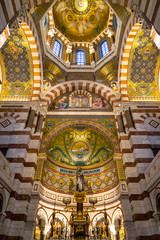 Wall Mural - Altar and beautiful mosaics inside the Notre Dame de la Garde basilica, the most famous landmark of Marseille, France