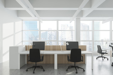 Workplace in panoramic white open space office