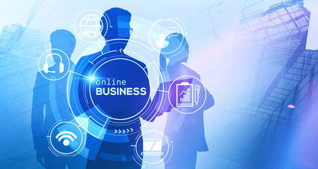 Poster - Business people in city, online business interface