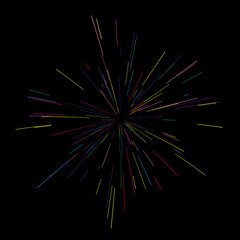 Colorful fireworks Vector illustration. Dynamic style. Abstract explosion, speed motion lines from the middle, radiating sharp