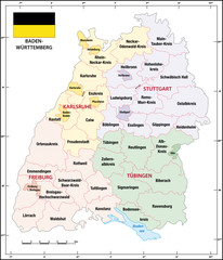 Wall Mural - Baden Wuerttemberg state outline administrative and political map with flag