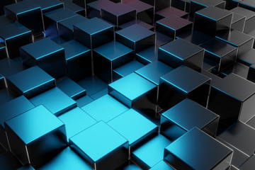 Fototapete - Abstract Cube Particle Background construction block technology computer graphic background,3D illustration