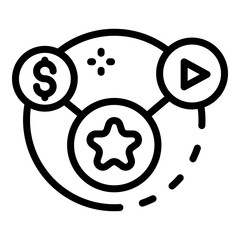 Poster - Dollar star and play icon. Outline dollar star and play vector icon for web design isolated on white background