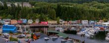 Panoramic View Of Shops, Boats And Buildings In Ketchikan, Alaska, USA