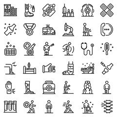 Poster - Sports doctor icons set. Outline set of sports doctor vector icons for web design isolated on white background