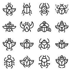 Poster - scarab beetle icons set. outline set of scarab beetle vector icons for web design isolated on white 