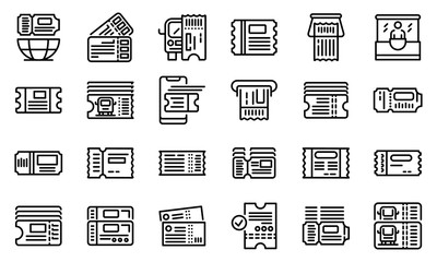 Poster - Bus ticketing icons set. Outline set of bus ticketing vector icons for web design isolated on white background