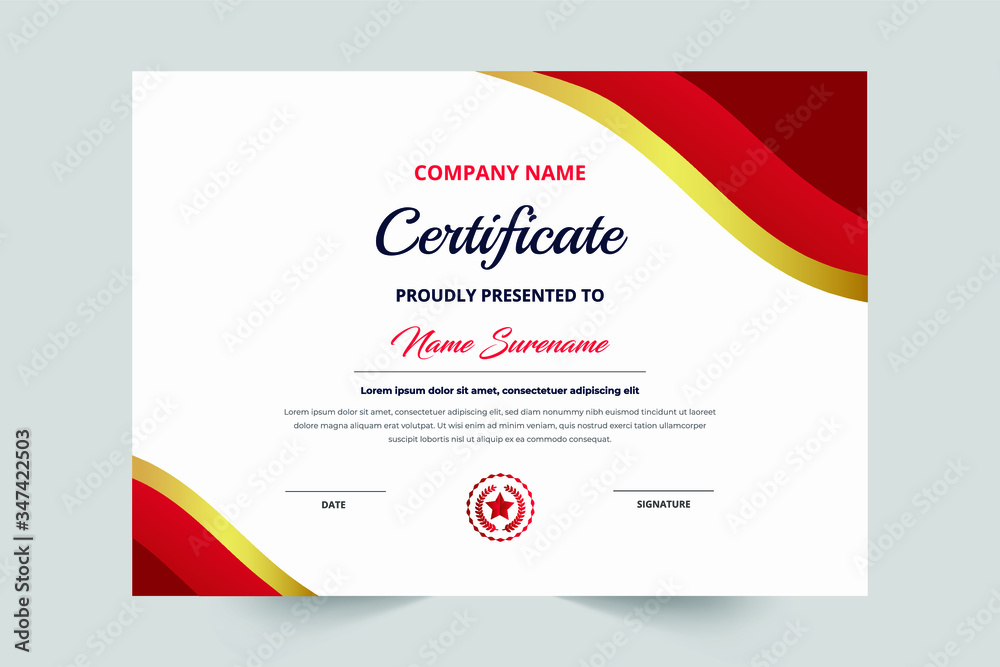 Red & Gold Color Creative Style Certificate Template With Badge Vector ...