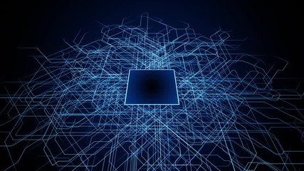 Poster - CG animation of electronic circuit. CPU. Microchip. Semiconductor.