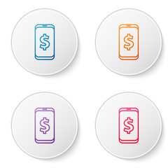 Poster - color line smartphone with dollar symbol icon isolated on white background. online shopping concept.