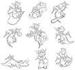 Set Vector Illustration of a Cute Cartoon Character Dragon for you Design and Computer Game Coloring Book Outline