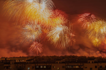 Wall Mural - Fireworks shining in the night sky.Moscow