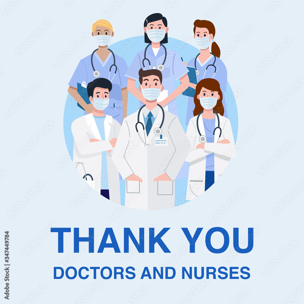 Frontline heroes, Illustration of doctors and nurses characters wearing ...