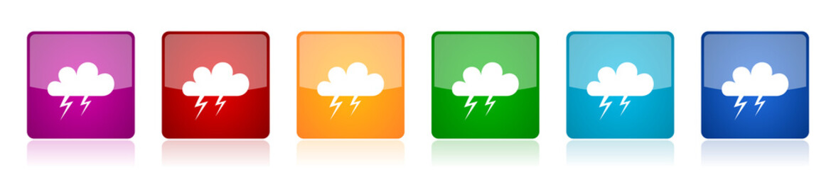 Aufkleber - Storm icon set, colorful square glossy vector illustrations in 6 options for web design and mobile applications